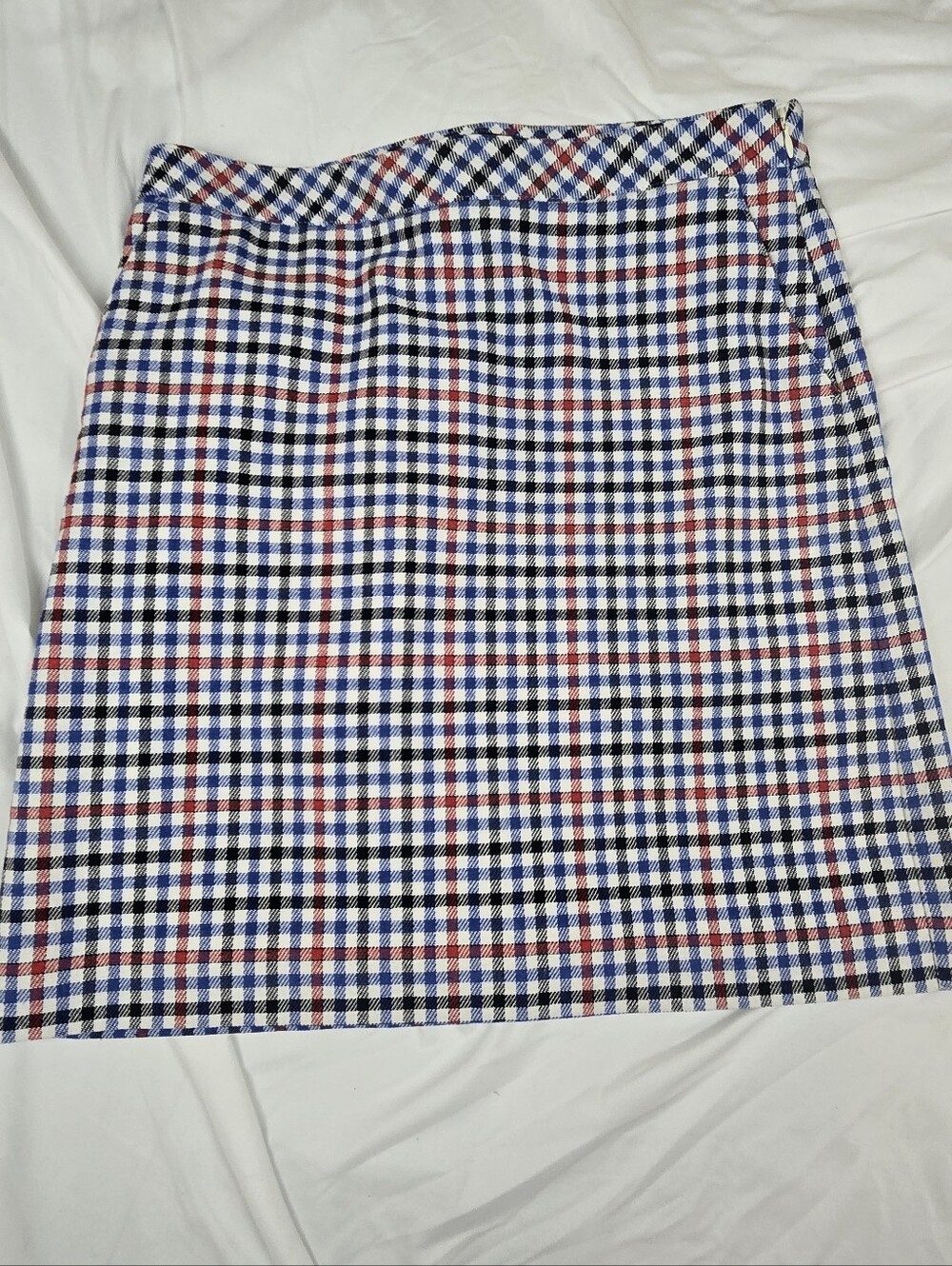 Talbots Petite Plaid Mini Skirt Blue Red White Lined Side Zip Preppy Cotton 8P